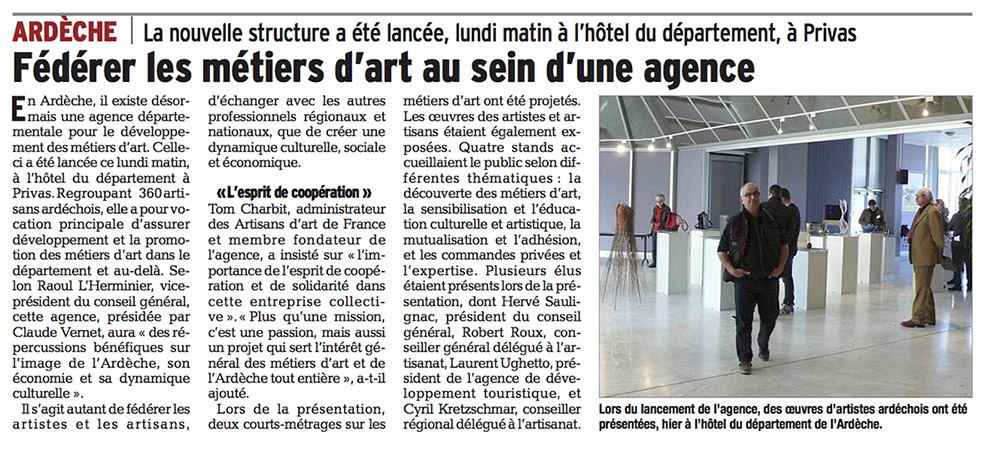 Fédérer les métiers d'art... (Le Dauphiné Libéré, 10 mars 2015)